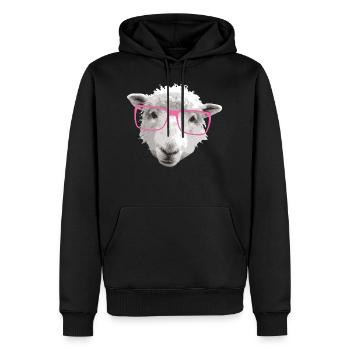 Hipster Schaf mit Rosa Brille - Männer Premium Bio Hoodie - Schwarz - Vorne - Nico (187cm)