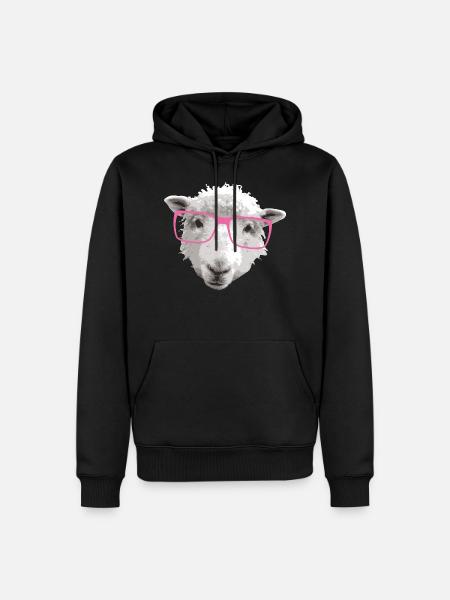 Hipster Schaf mit Rosa Brille - Männer Premium Bio Hoodie - Schwarz