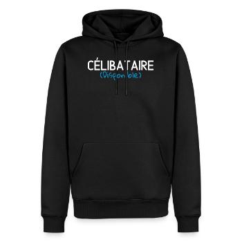 T shirt Célibataire disponible. cadeau homme célib - Sweat à capuche Premium bio Homme - noir - Devant - Nico (187cm)