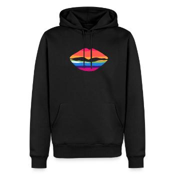 Regenbogen Kussmund. - Männer Premium Bio Hoodie - Schwarz - Vorne - Nico (187cm)