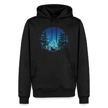 Cerf dans la forêt (rond/bleu) - Sweat à capuche Premium bio Homme - noir - Devant - Nico (187cm)