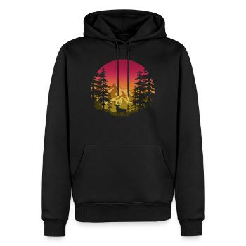 Cerf dans la forêt (rond / rose-jaune) - Sweat à capuche Premium bio Homme - noir - Devant - Nico (187cm)
