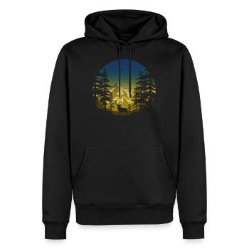 Hirsch im Wald (rund/blau-gelb) - Männer Premium Bio Hoodie - Schwarz - Vorne - Nico (187cm)