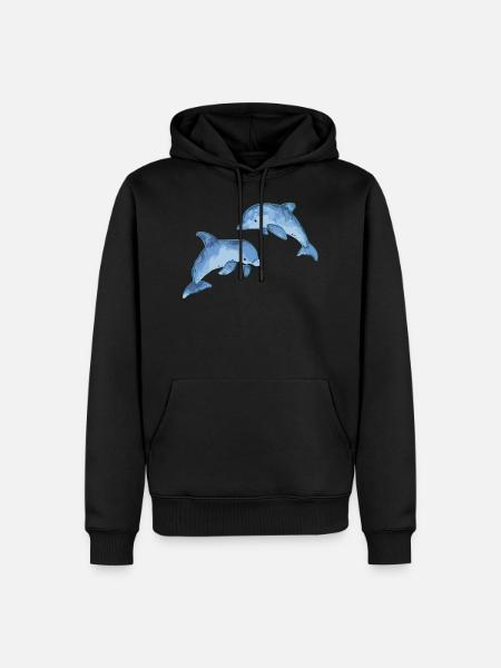 DELPHINE GEZEICHNETES SPIEL IM MEER - Männer Premium Bio Hoodie - Schwarz
