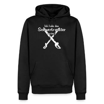Ich habe den Schwertmeister besiegt! Lustig Zitat - Männer Premium Bio Hoodie - Schwarz - Vorne - Nico (187cm)