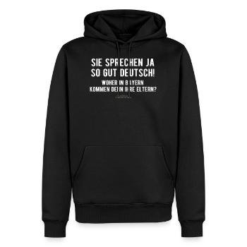 T-shirt énonciations parlent allemand - Sweat à capuche Premium bio Homme - noir - Devant - Nico (187cm)