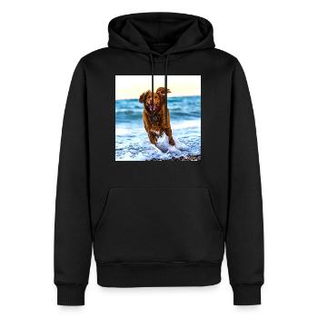 Chien mignon à la mer chiot mignon sur la plage - Sweat à capuche Premium bio Homme - noir - Devant - Nico (187cm)