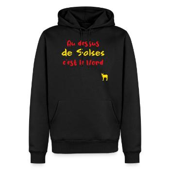 Au dessus de Salses c'est le Nord - Sweat à capuche Premium bio Homme - noir - Devant - Nico (187cm)