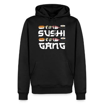 Sushigang Sushiarten Spruch mit Gesichtern - Männer Premium Bio Hoodie - Schwarz - Vorne - Nico (187cm)