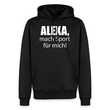 Alexa mach sport für mich - Männer Premium Bio Hoodie - Schwarz - Vorne - Nico (187cm)