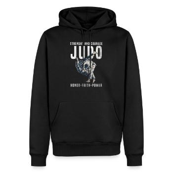 Combattants du judo - Sweat à capuche Premium bio Homme - noir - Devant - Nico (187cm)