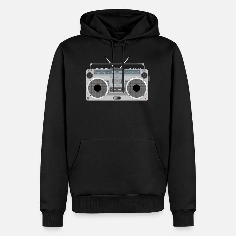 Ghettoblaster Retro - Männer Premium Bio Hoodie - Schwarz