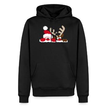 Es ist Weihnachten: Rentier und Weihnachtsmann - Männer Premium Bio Hoodie - Schwarz - Vorne - Nico (187cm)