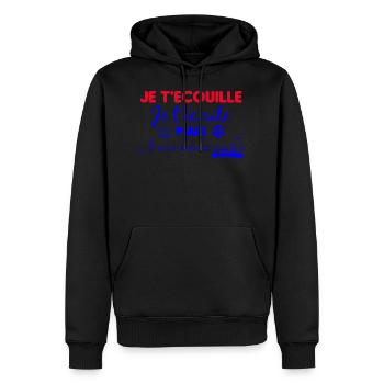 T shirt je t'écouille je t'écoute - Sweat à capuche Premium bio Homme - noir - Devant - Nico (187cm)