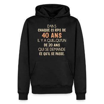 40 ans anniversaire - Sweat à capuche Premium bio Homme - noir - Devant - Nico (187cm)