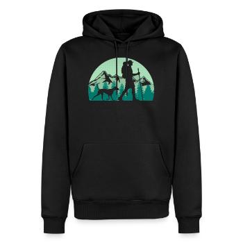 Wanderer mit Hund - Bergsteigen Wandern Berge - Männer Premium Bio Hoodie - Schwarz - Vorne - Nico (187cm)