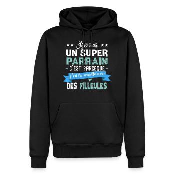 Parrain Filleul Cadeau Baptême Fille Famille - Sweat à capuche Premium bio Homme - noir - Devant - Nico (187cm)