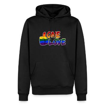 One Love - Regenbogendaumen - LSBTQ - queer - Männer Premium Bio Hoodie - Schwarz - Vorne - Nico (187cm)