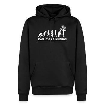 Évolution bûcheron - humour homme - Sweat à capuche Premium bio Homme - noir - Devant - Nico (187cm)