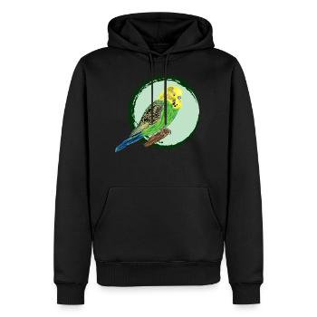 Perruche jaune / Yellow Budgie II - Sweat à capuche Premium bio Homme - noir - Devant - Nico (187cm)
