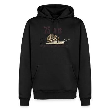 75 ans escargot anniversaire pas plus vite vitesse - Sweat à capuche Premium bio Homme - noir - Devant - Nico (187cm)
