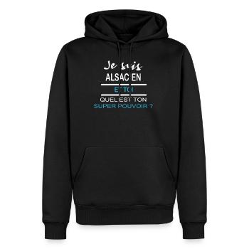 super pouvoir ALSACIEN - Sweat à capuche Premium bio Homme - noir - Devant - Nico (187cm)