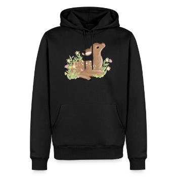 Rehkitz im Frühling - Männer Premium Bio Hoodie - Schwarz - Vorne - Nico (187cm)