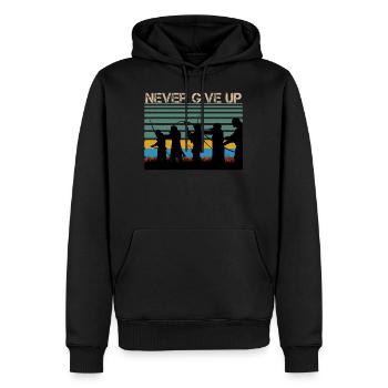 Never Give up - Men’s Premium Organic Hoodie - black - Front - Nico (187cm)