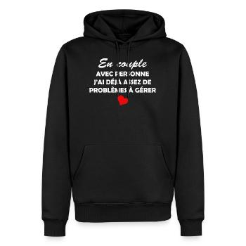 en couple avec personne / humour célibataire - Sweat à capuche Premium bio Homme - noir - Devant - Nico (187cm)