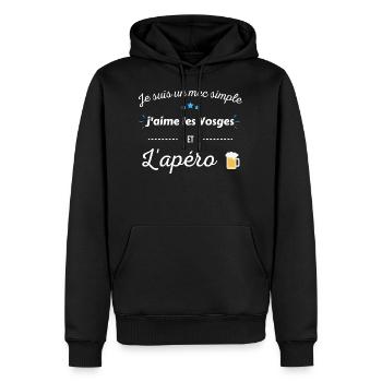 Je suis un mec simple j'aime les Vosges et l'apéro - Sweat à capuche Premium bio Homme - noir - Devant - Nico (187cm)