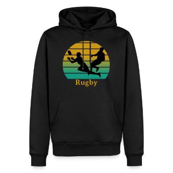 coucher soleil rugby - Sweat à capuche Premium bio Homme - noir - Devant - Nico (187cm)