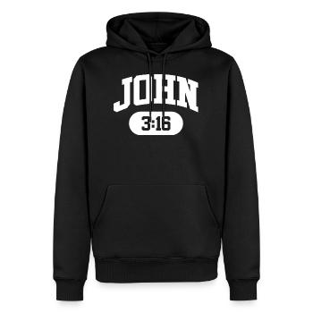 Jean 03:16 - Sweat à capuche Premium bio Homme - noir - Devant - Nico (187cm)
