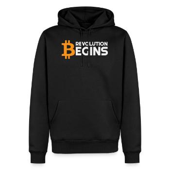 Revolution beginnt Bitcoin-Krypto - Männer Premium Bio Hoodie - Schwarz - Vorne - Nico (187cm)