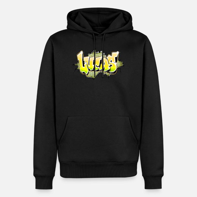 Lucas graffiti name yellow - Männer Premium Bio Hoodie - Schwarz
