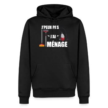 j'peux pas j'ai ménage - Sweat à capuche Premium bio Homme - noir - Devant - Nico (187cm)