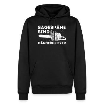 Sägespäne sind Männerglitzer - Holzfäller Zimmerer - Männer Premium Bio Hoodie - Schwarz - Vorne - Nico (187cm)