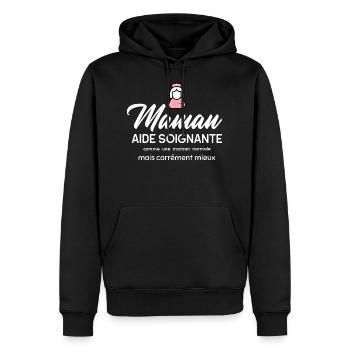 Maman aide soignante - Sweat à capuche Premium bio Homme - noir - Devant - Nico (187cm)