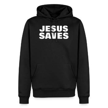 Jesus rettet - Christliches Zitat - Männer Premium Bio Hoodie - Schwarz - Vorne - Nico (187cm)