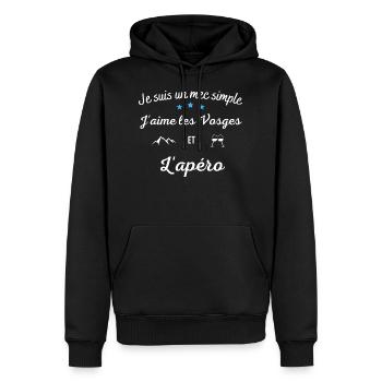 je suis un mec simple j'aime les Vosges et l'apéro - Sweat à capuche Premium bio Homme - noir - Devant - Nico (187cm)