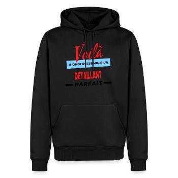 Voilà a quoi ressemble un DETAILLANT Humour - Sweat à capuche Premium bio Homme - noir - Devant - Nico (187cm)