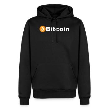 Bitcoin Design - Männer Premium Bio Hoodie - Schwarz - Vorne - Nico (187cm)