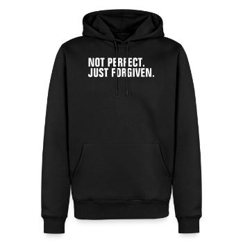 Not Perfect Just Forgiven - Christian Quote - Men’s Premium Organic Hoodie - black - Front - Nico (187cm)