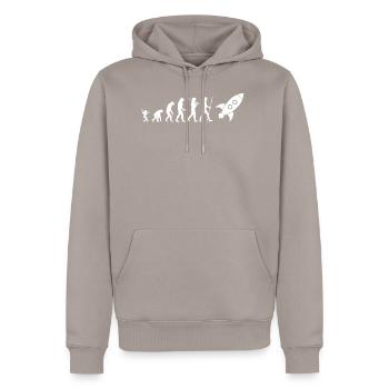 Evolution Rakete - Männer Premium Bio Hoodie - Taupe - Vorne - Nico (187cm)