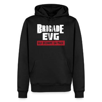 Brigade EVG Cadeau homme humour EVG - Sweat à capuche Premium bio Homme - noir - Devant - Nico (187cm)