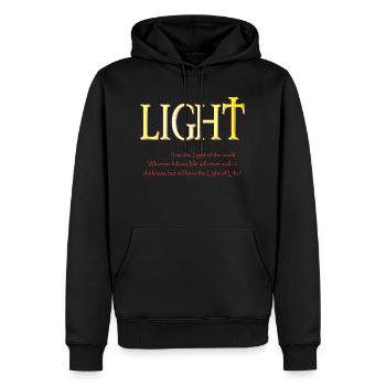 Jésus est la Lumière du monde - Sweat à capuche Premium bio Homme - noir - Devant - Nico (187cm)