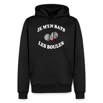 Je m'en bats les boules ! humour pétanque cadeau - Sweat à capuche Premium bio Homme - noir - Devant - Nico (187cm)