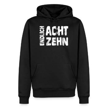 18. Geburtstag Endlich 18 Spruch - Männer Premium Bio Hoodie - Schwarz - Vorne - Nico (187cm)