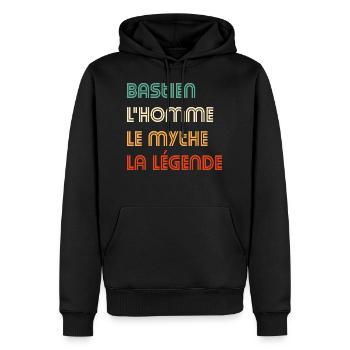 Bastien la légende - Sweat à capuche Premium bio Homme - noir - Devant - Nico (187cm)