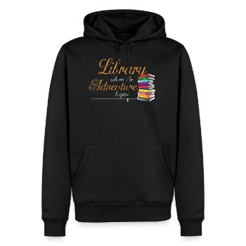 Bookworm Gifts Library Where The Adventure Begins - Sweat à capuche Premium bio Homme - noir - Devant - Nico (187cm)