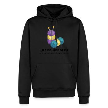 Ich habe Nadeln und weiß, wie man sie benutzt - Männer Premium Bio Hoodie - Schwarz - Vorne - Nico (187cm)